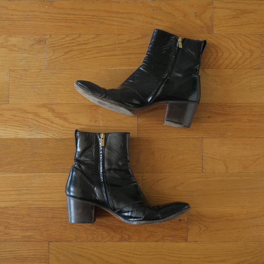 Yves Saint Laurent Johnny Boots Men Black Patent Tom Ford Era 8.5 Rare 65mm Heel